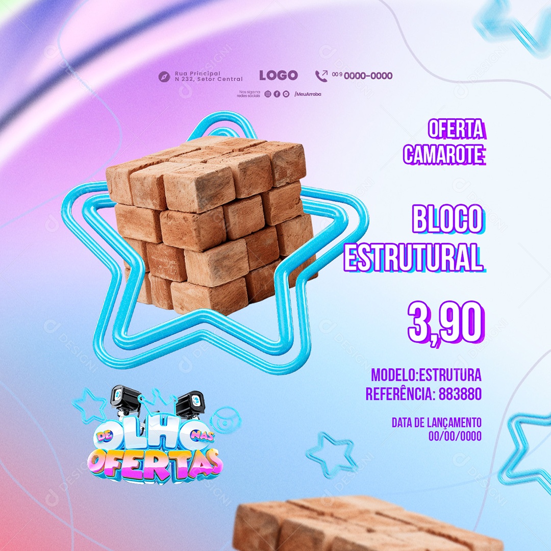 De Olho nas Ofertas Loja de Ferramentas Bloco Estrutural Social Media PSD Editável