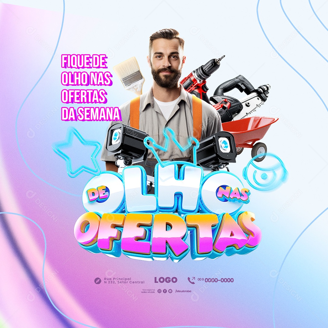 De Olho nas Ofertas Loja de Ferramentas da Semana Pincel Furadeira Social Media PSD Editável