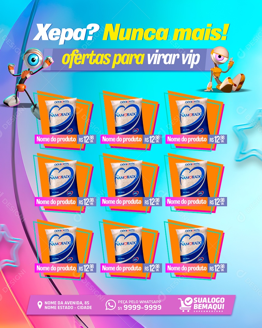 Encarte Supermercado BBB de Ofertas Produto Arroz Social Media PSD Editável