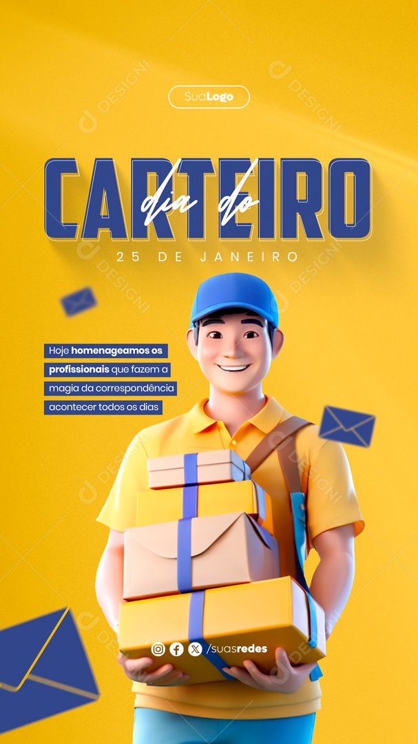 Story Dia do Carteiro 25 de Janeiro Parabéns Social Media PSD Editável