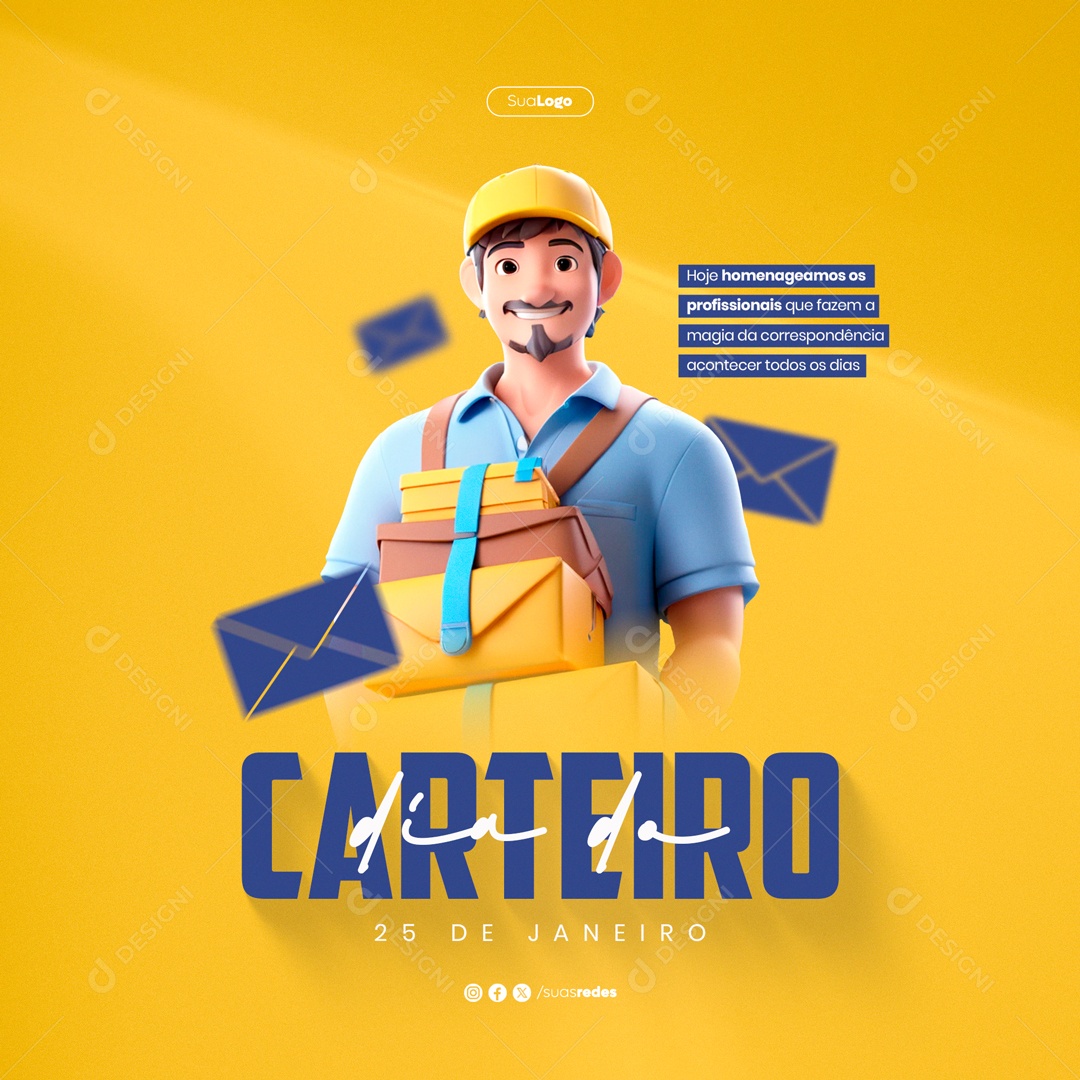 Dia do Carteiro 25 de Janeiro Homenageamos os Profissionais Social Media PSD Editável