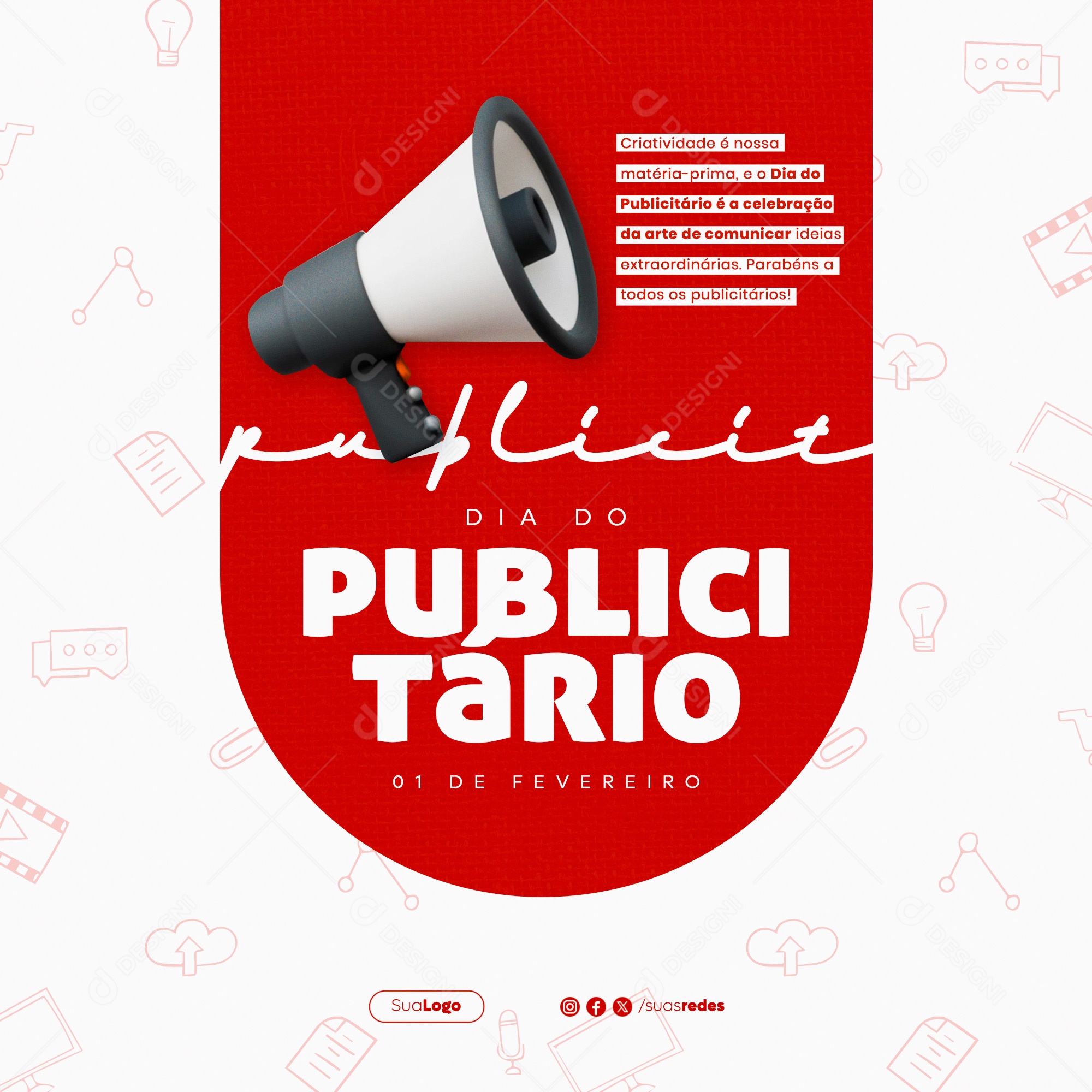 Dia Do Publicitário 01 de Fevereiro Parabéns Social Media PSD Editável