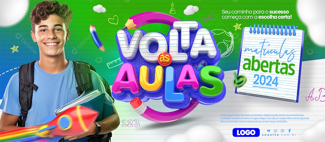Banner Volta às Aulas Matrículas Abertas 2024 Seu caminho para o sucesso Social Media PSD Editável
