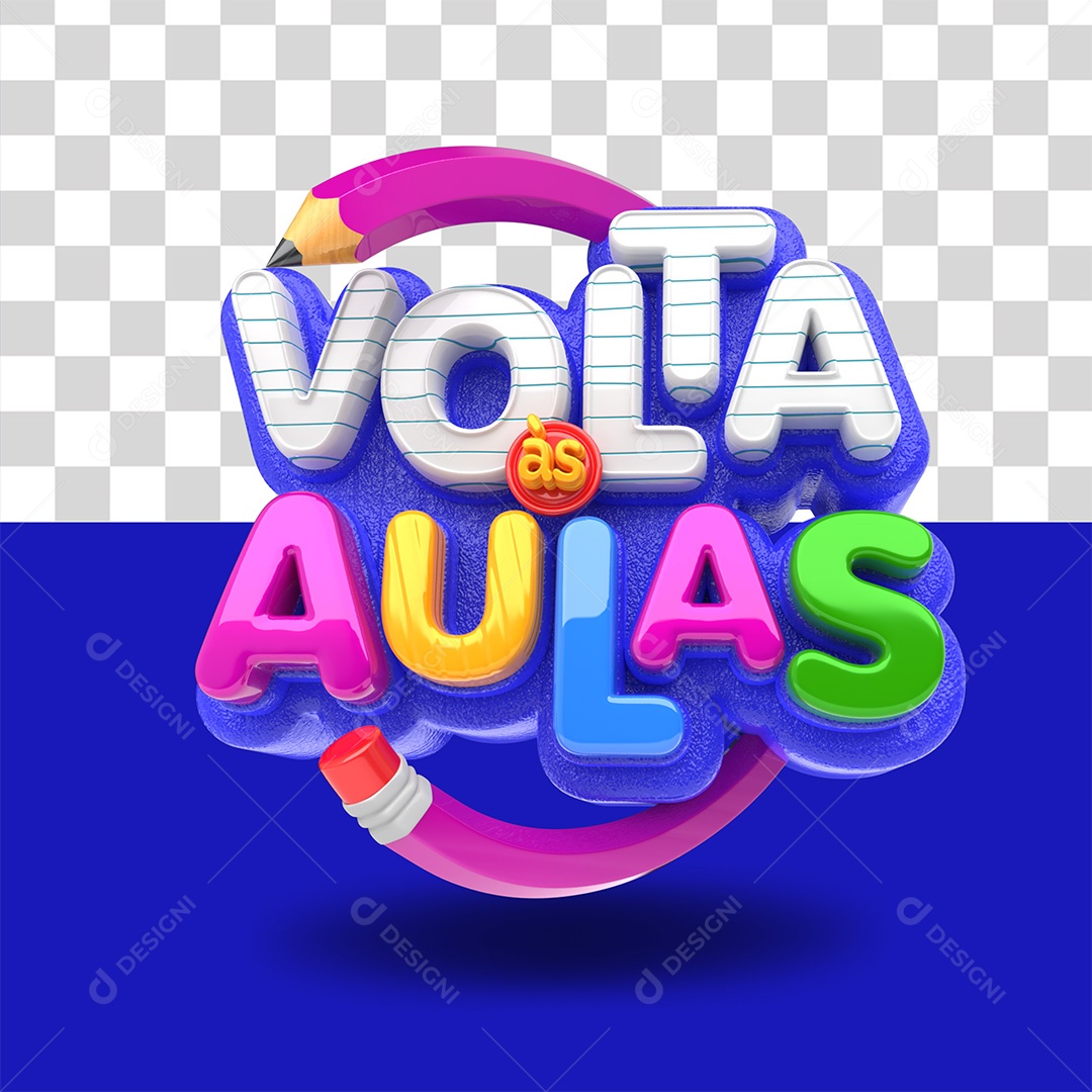 Selo 3D Volta às Aulas Colorido para Composição PSD