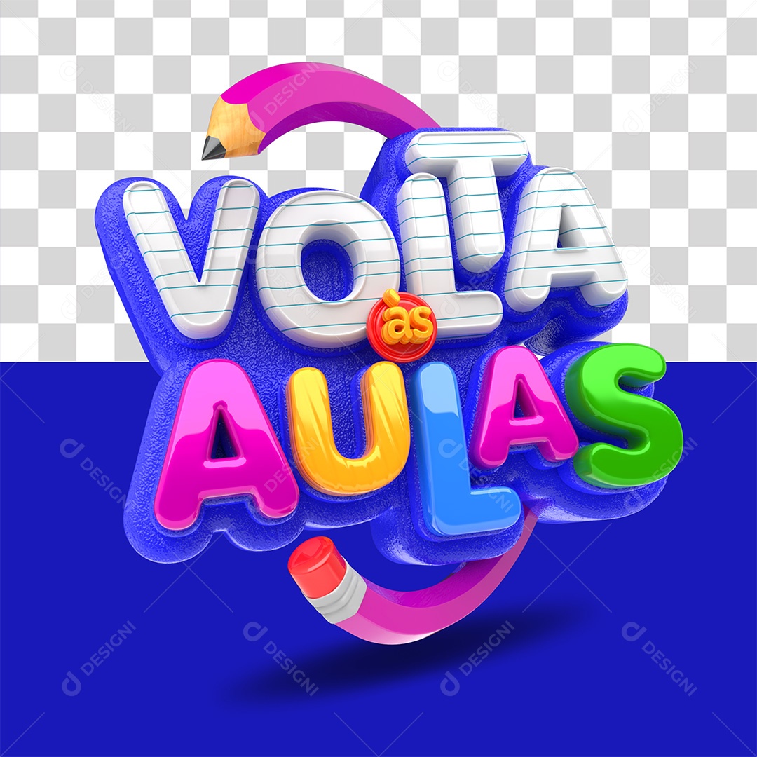 Volta às Aulas Selo 3D Colorido para Composição PSD