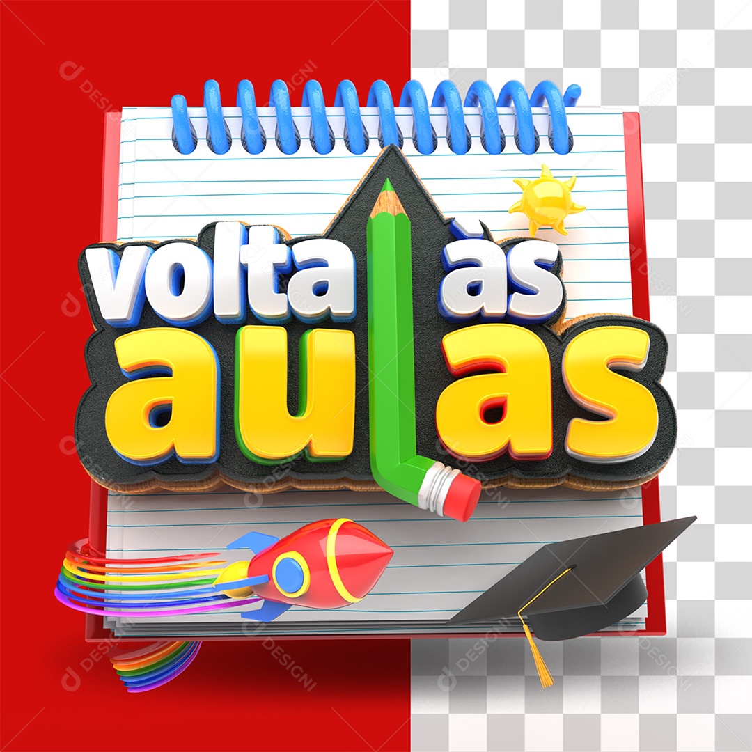 Volta às Aulas Selo 3D Branco e Amarelo para Composição PSD