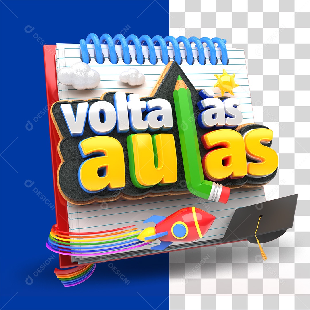 Volta às Aulas Selo 3D Branco e Amarelo para Composição PSD