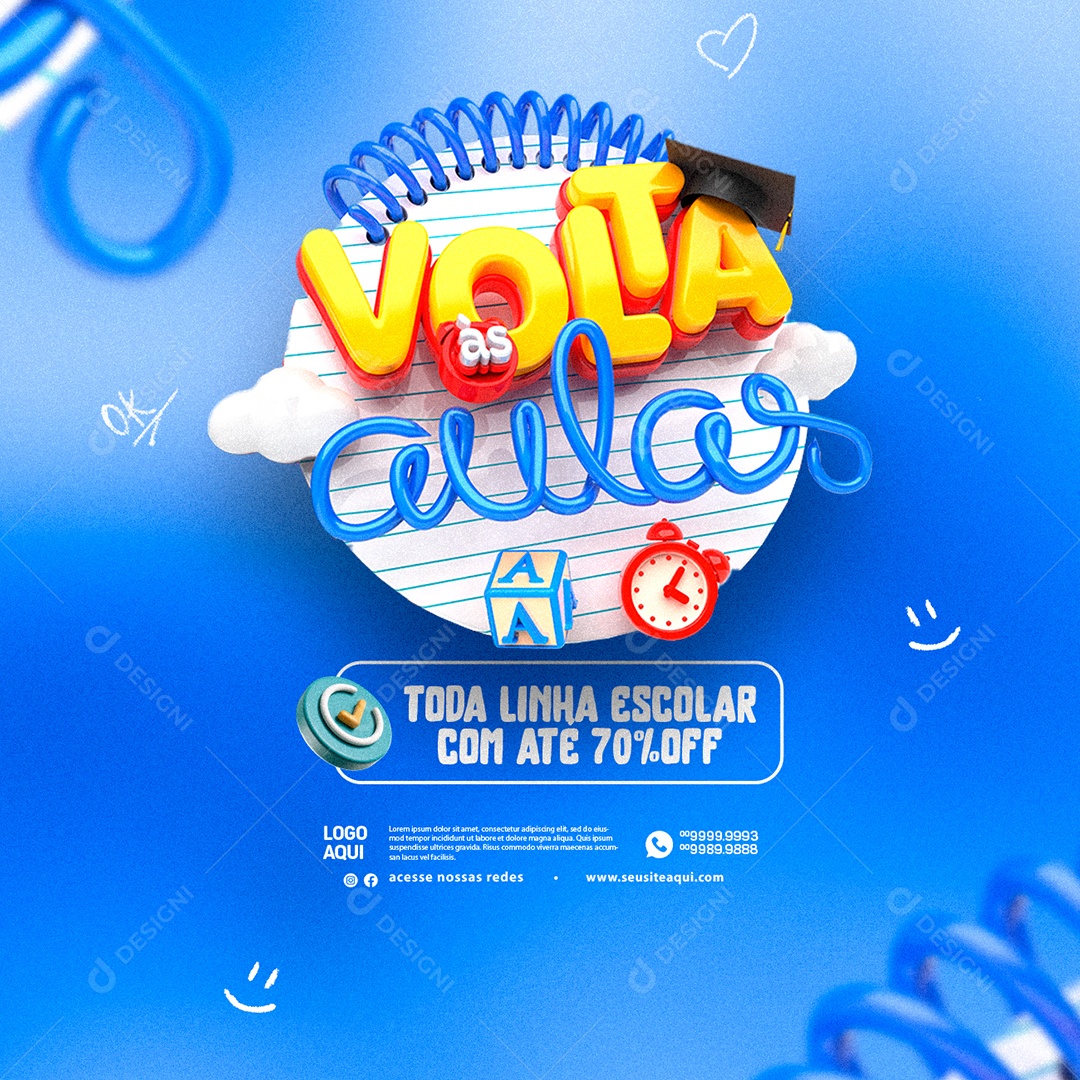 Social Media Volta às Aulas Papelaria Toda Linha Escolar com Até 70% Off PSD Editável
