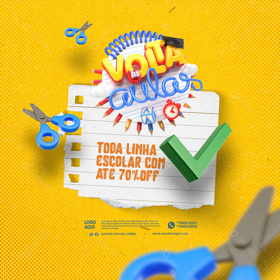 Volta às Aulas Papelaria Toda Linha Escolar com Até 70% Off Social Media PSD Editável