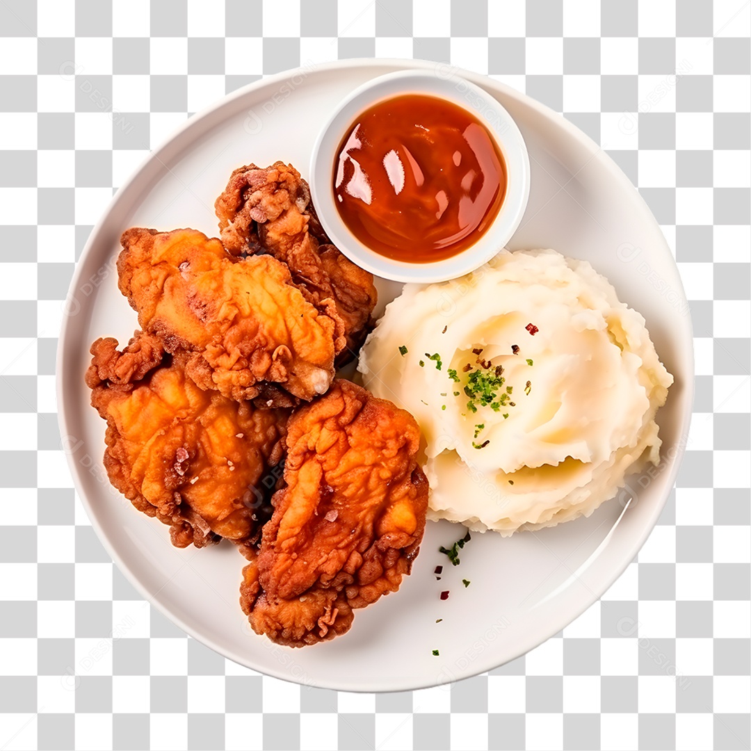 Elemento 3D Prato de Purê com Frango Para PNG Transparente