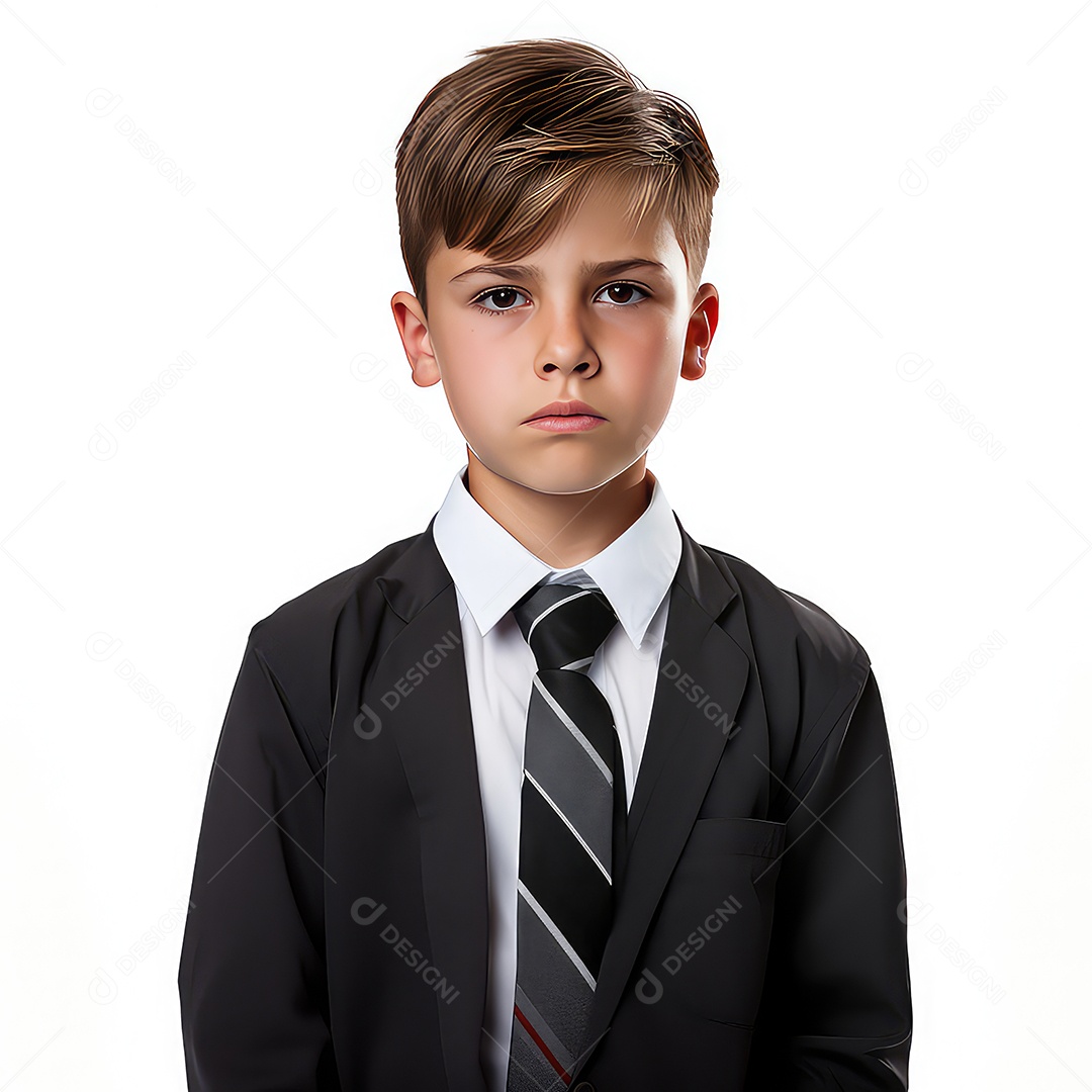 Retrato de um menino com camisa escolar e gravata isolado no fundo branco