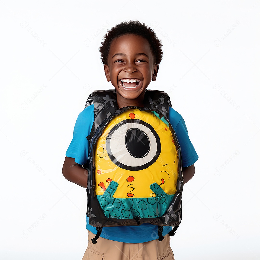 Estudante afro americano feliz segurando mochila