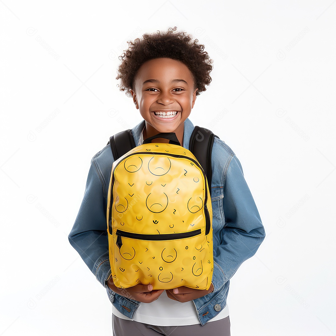 Estudante afro americano feliz segurando mochila