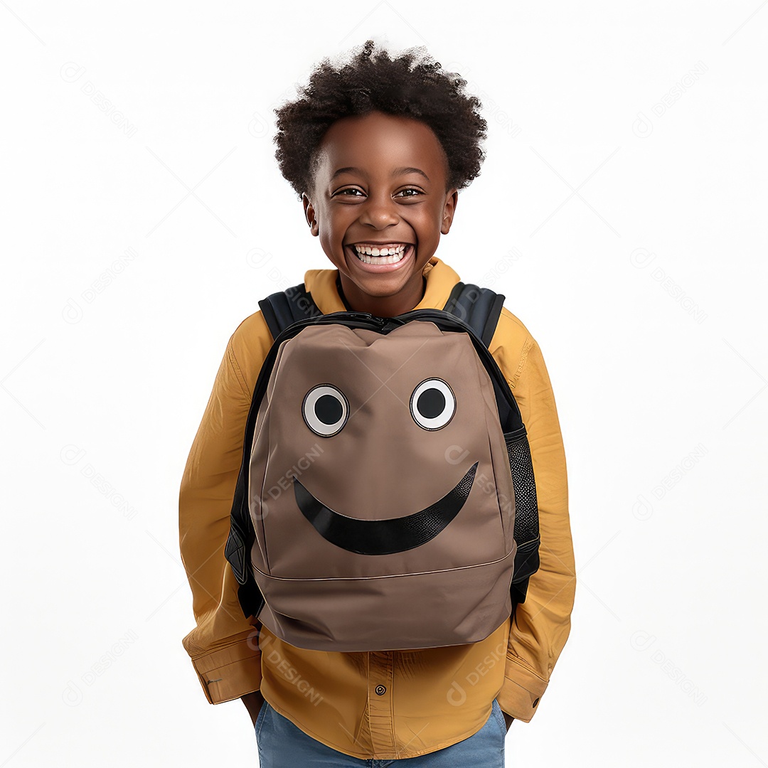 Estudante afro americano feliz segurando mochila