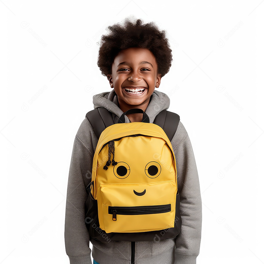 Estudante afro americano feliz segurando mochila