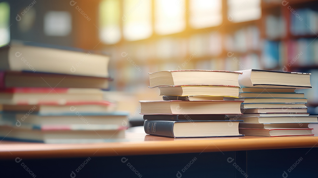 Livros sobre a mesa da biblioteca