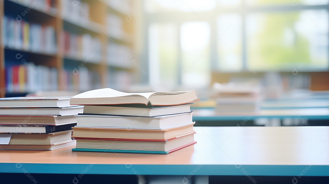 Livros sobre a mesa da biblioteca