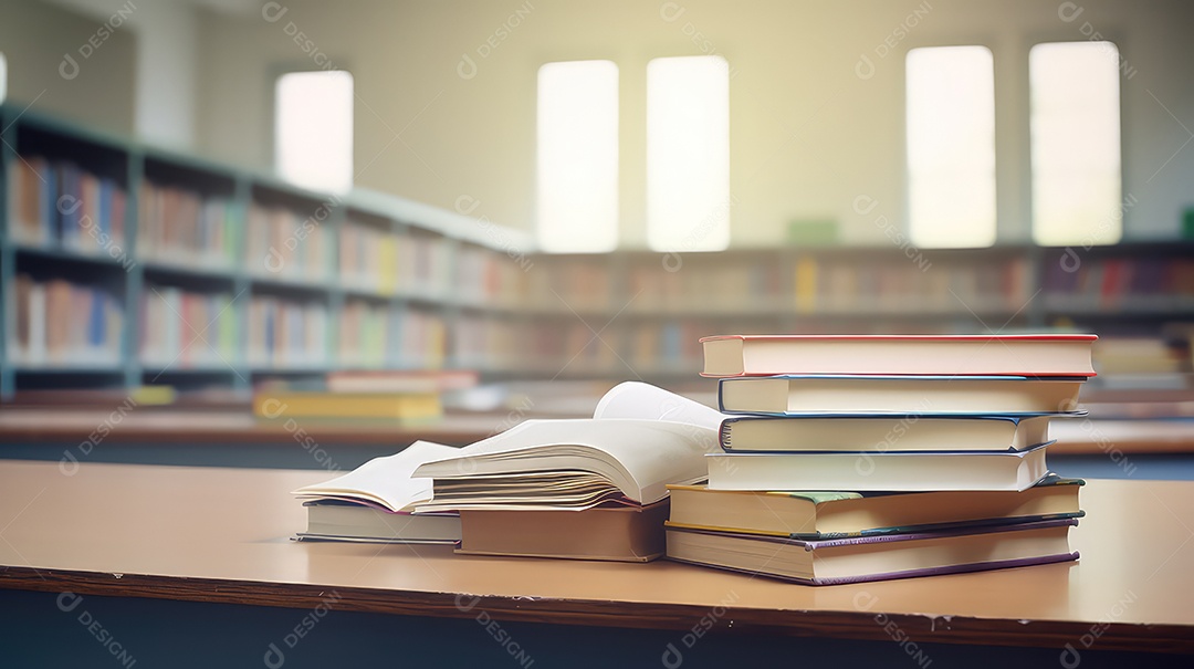 Livros sobre a mesa da biblioteca