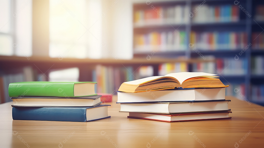 Livros sobre a mesa da biblioteca