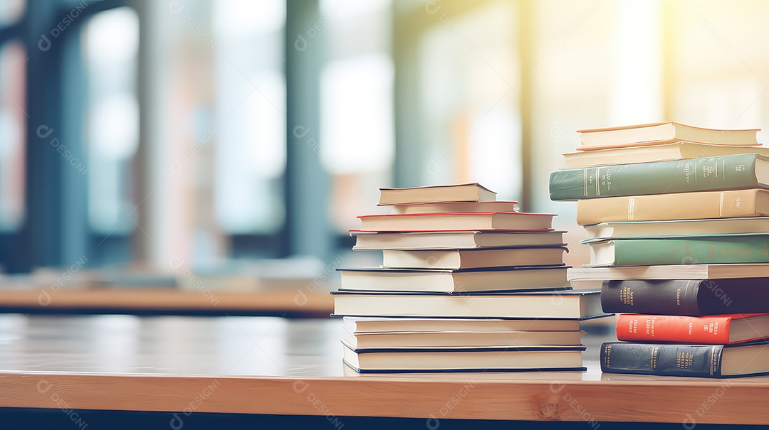 Livros sobre a mesa da biblioteca