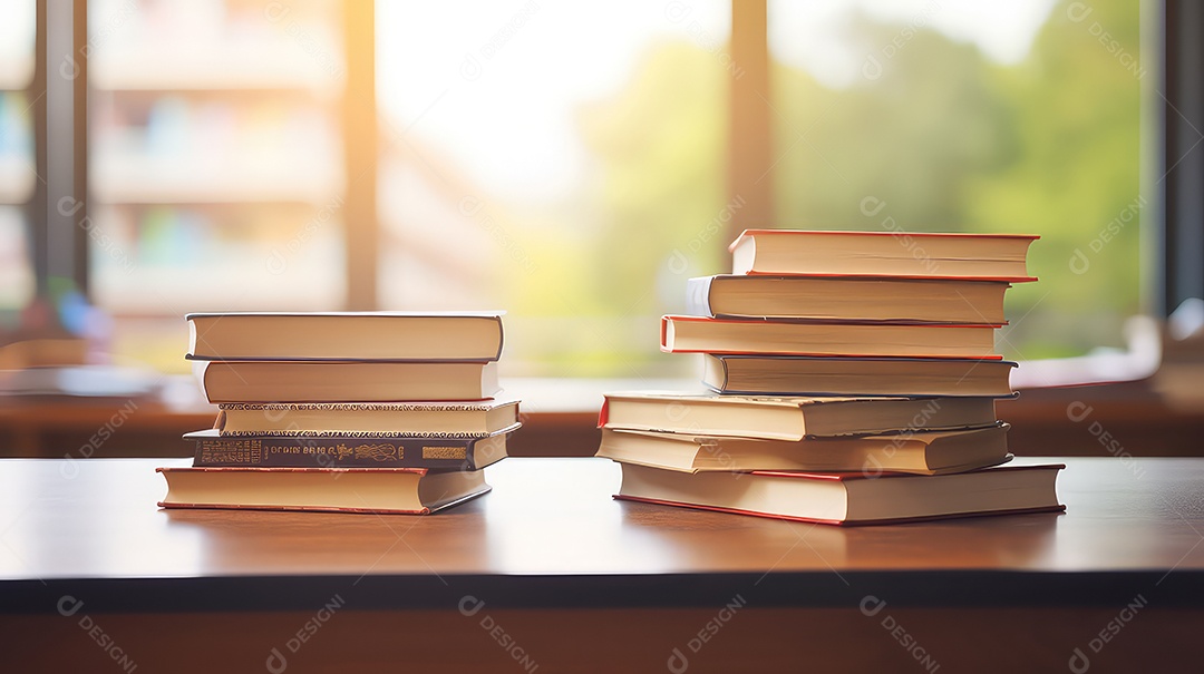 Livros sobre a mesa da biblioteca