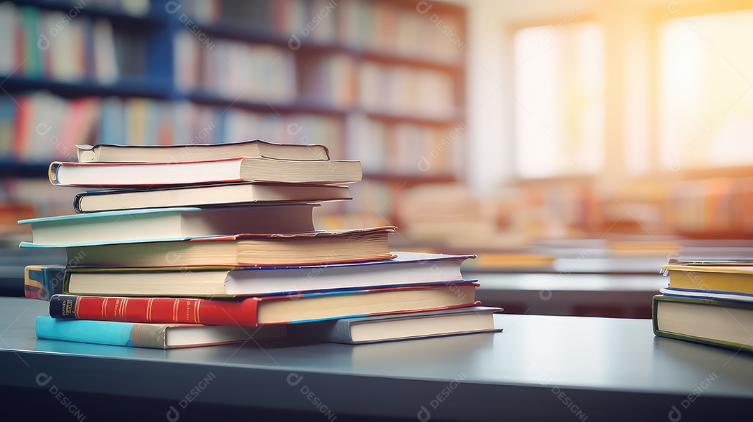 Livros sobre a mesa da biblioteca