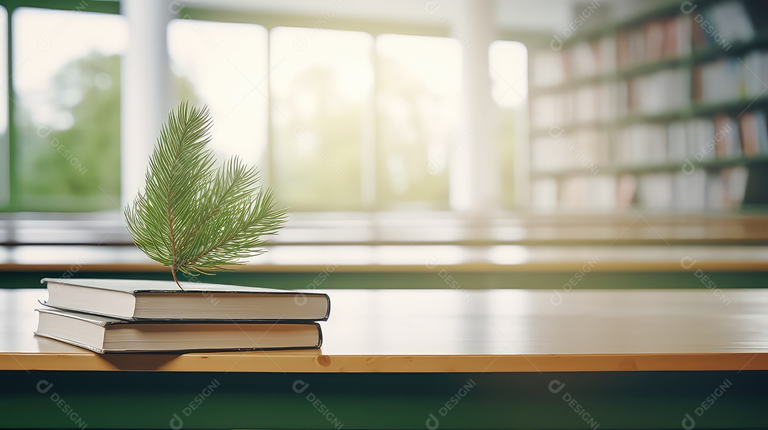 Livros sobre a mesa da biblioteca