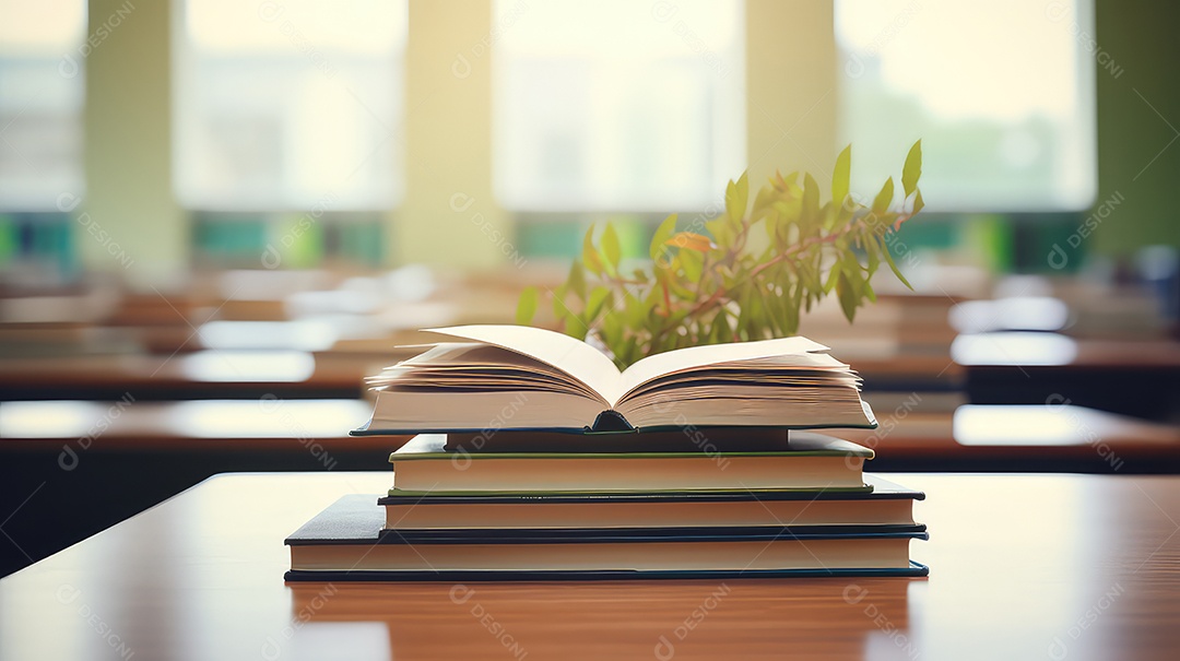 Livros sobre a mesa da biblioteca