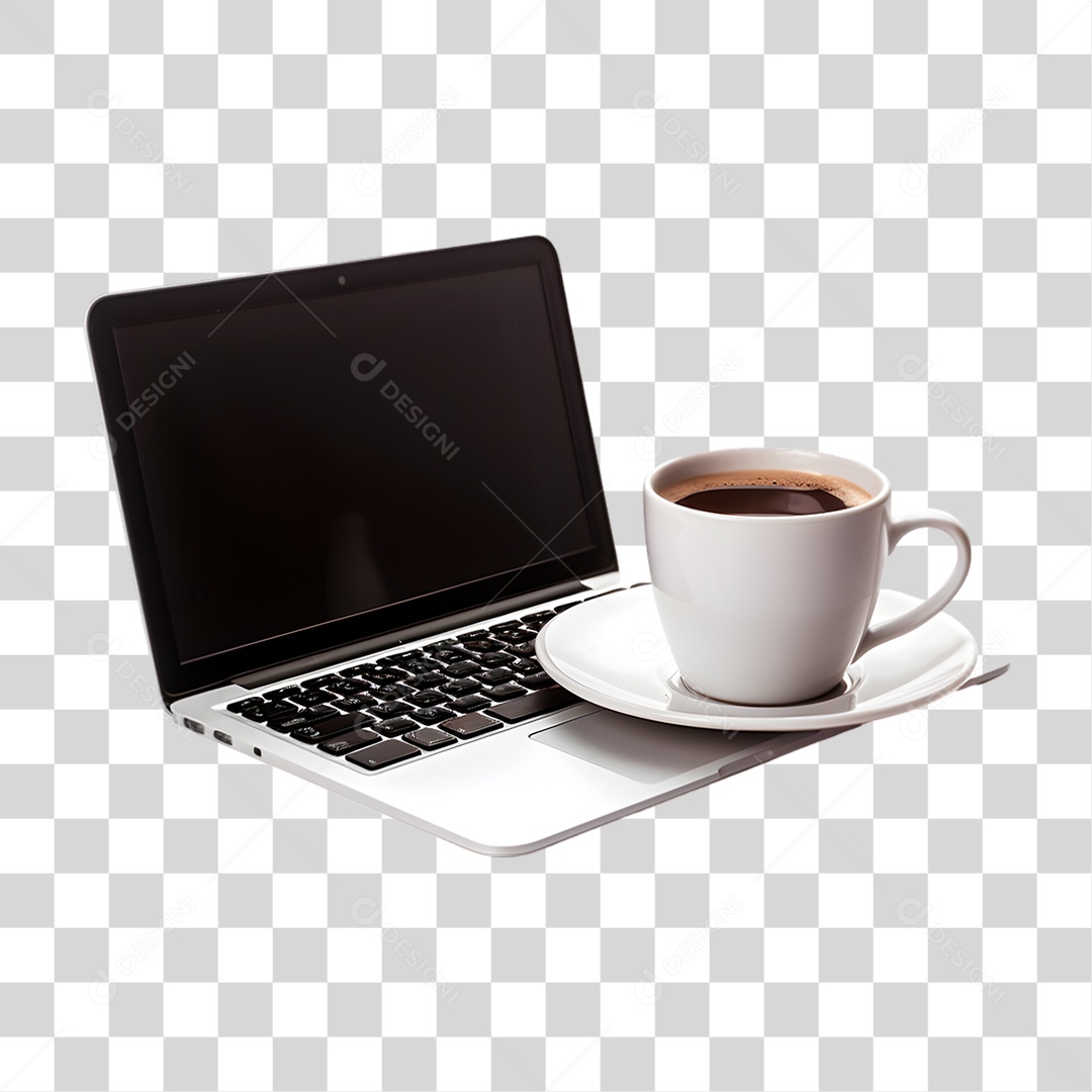 Elemento 3D Notebook com Xícara de Café PNG Transparente
