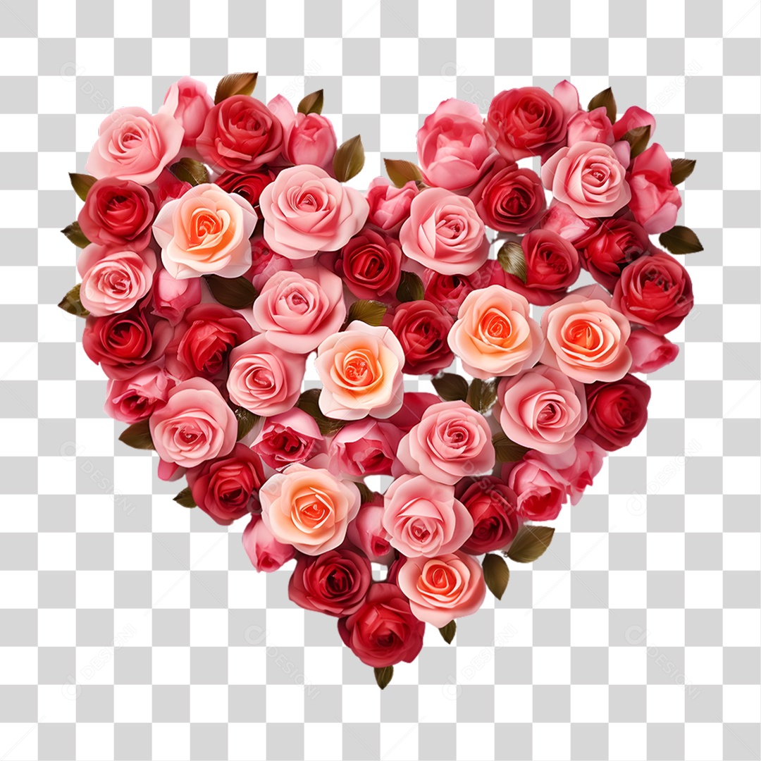 Elemento 3D Coração de Flores Dia das Mãe PNG Transparente