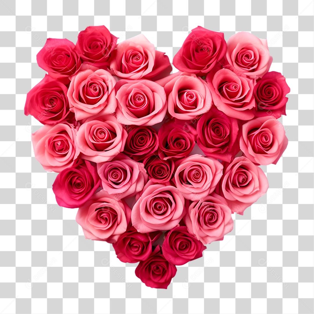 Elemento 3D Coração de Flores Dia das Mãe PNG Transparente