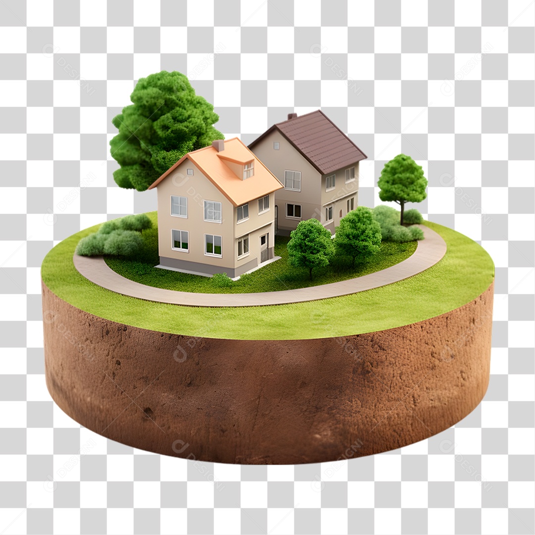 Pequena Casa em Solo 3D PNG Transparente