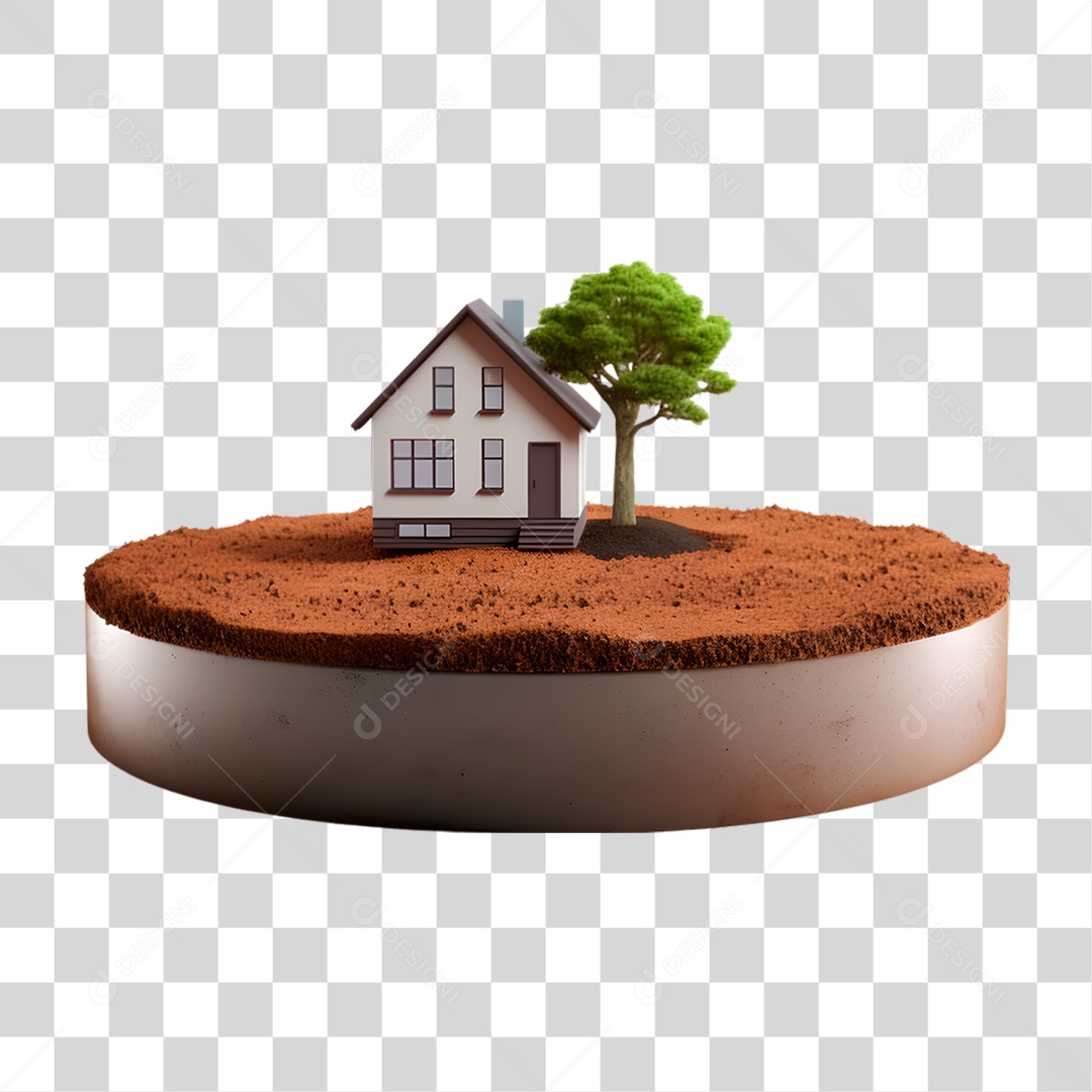 Pequena Casa em Solo 3D PNG Transparente