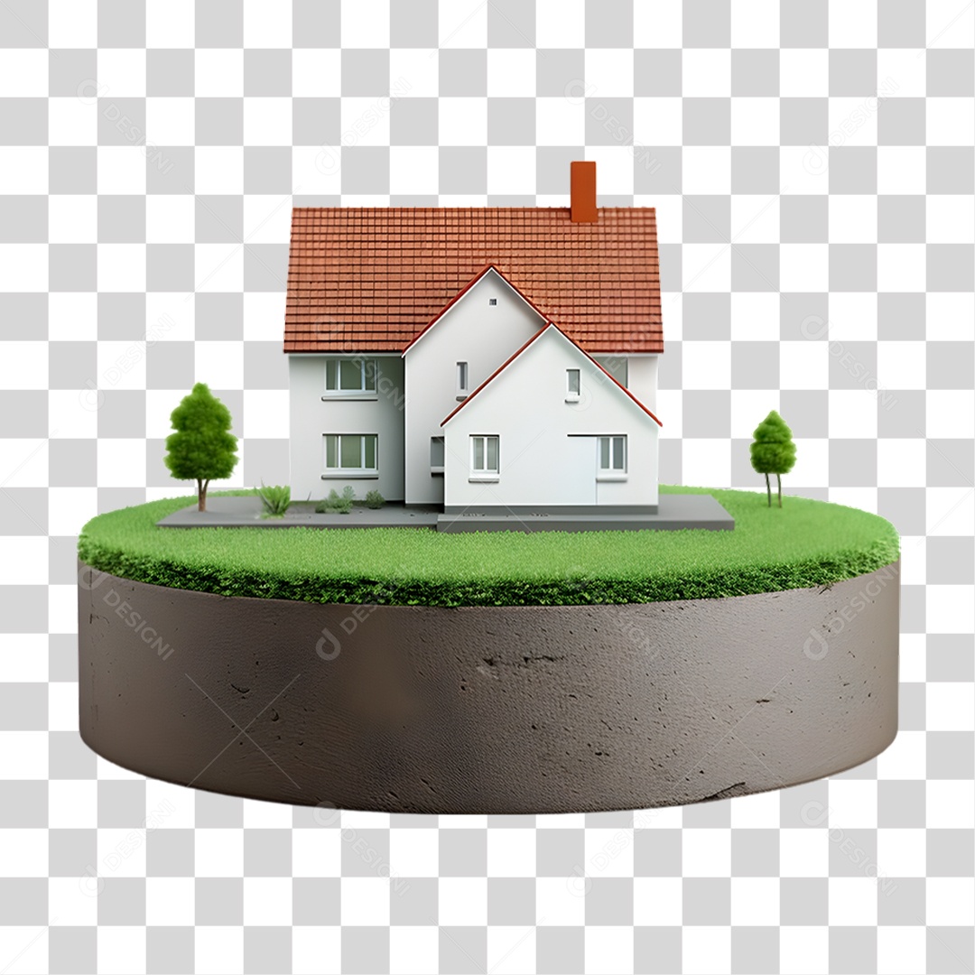 Pequena Casa em Solo 3D PNG Transparente