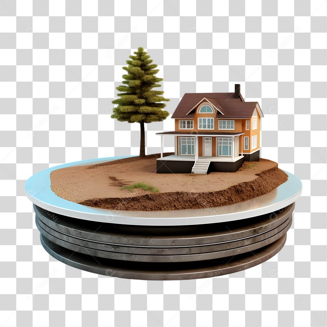 Pequena Casa em Solo 3D PNG Transparente