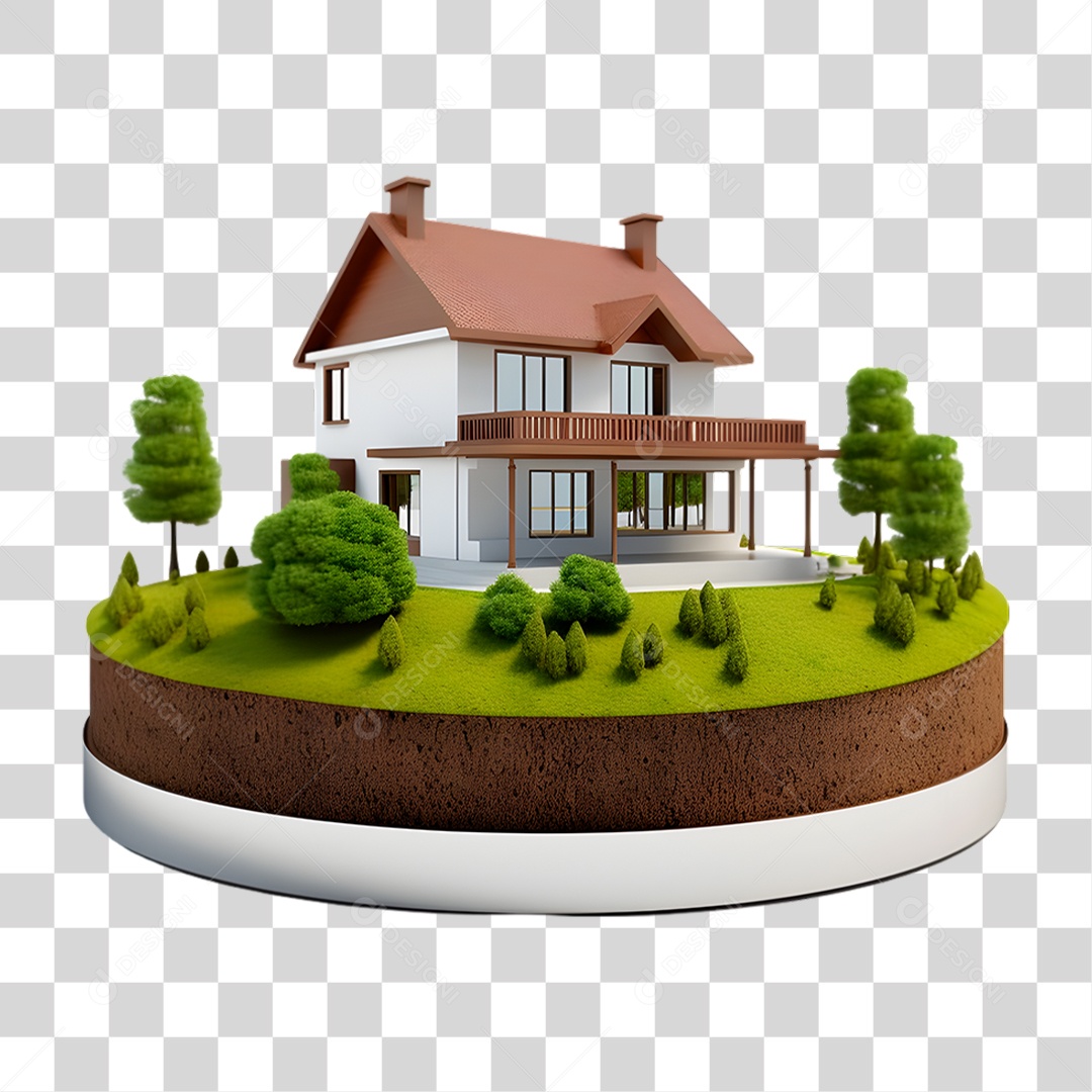 Pequena Casa em Solo 3D PNG Transparente