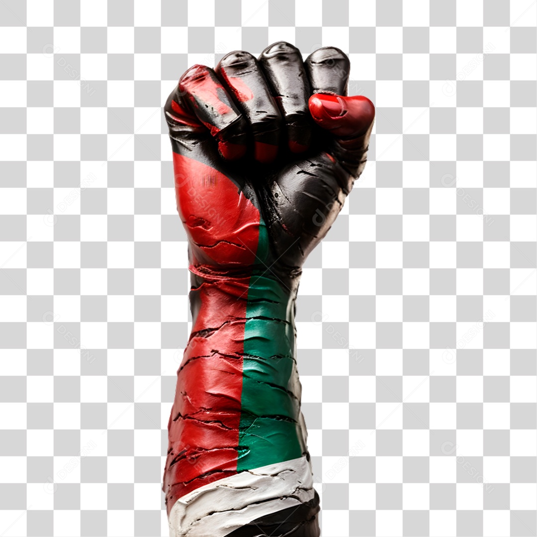 Punho Levantado com a Cor da Bandeira Palestina PNG Transparente