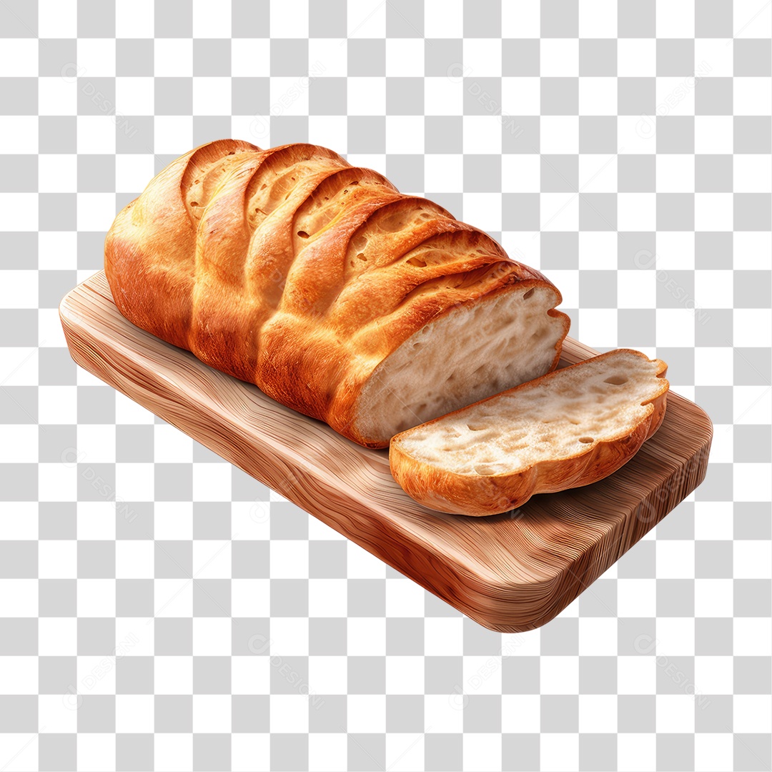 Pão Caseiro Fatiado em Tábua de Madeira PNG Transparente