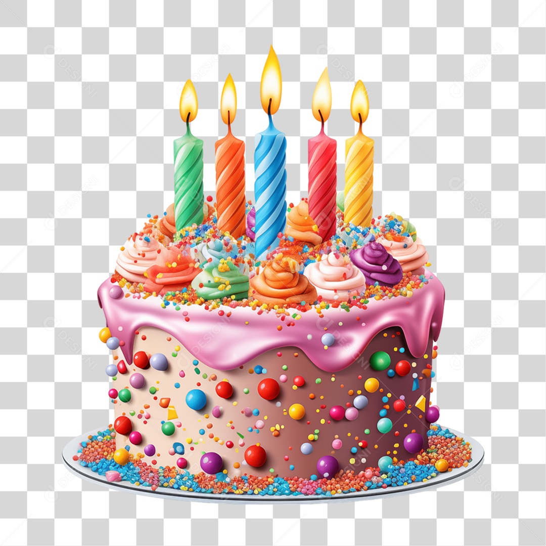 Bolo de Aniversário Enfeitado PNG Transparente