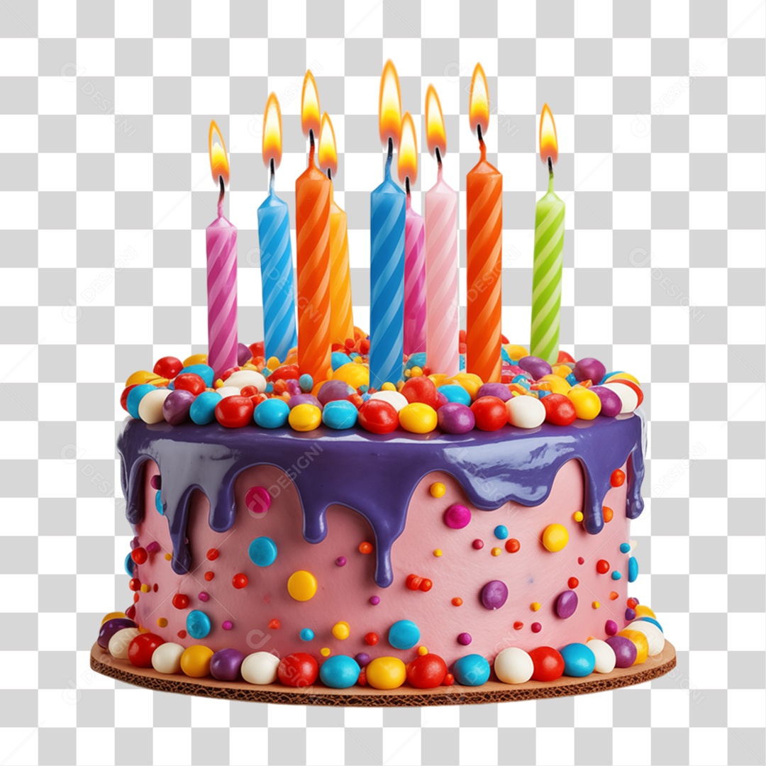 Bolo de Aniversário Enfeitado PNG Transparente