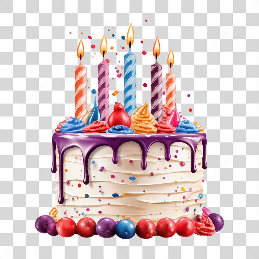 Bolo de Aniversário Enfeitado PNG Transparente