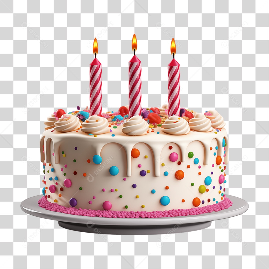Bolo de Aniversário Enfeitado PNG Transparente