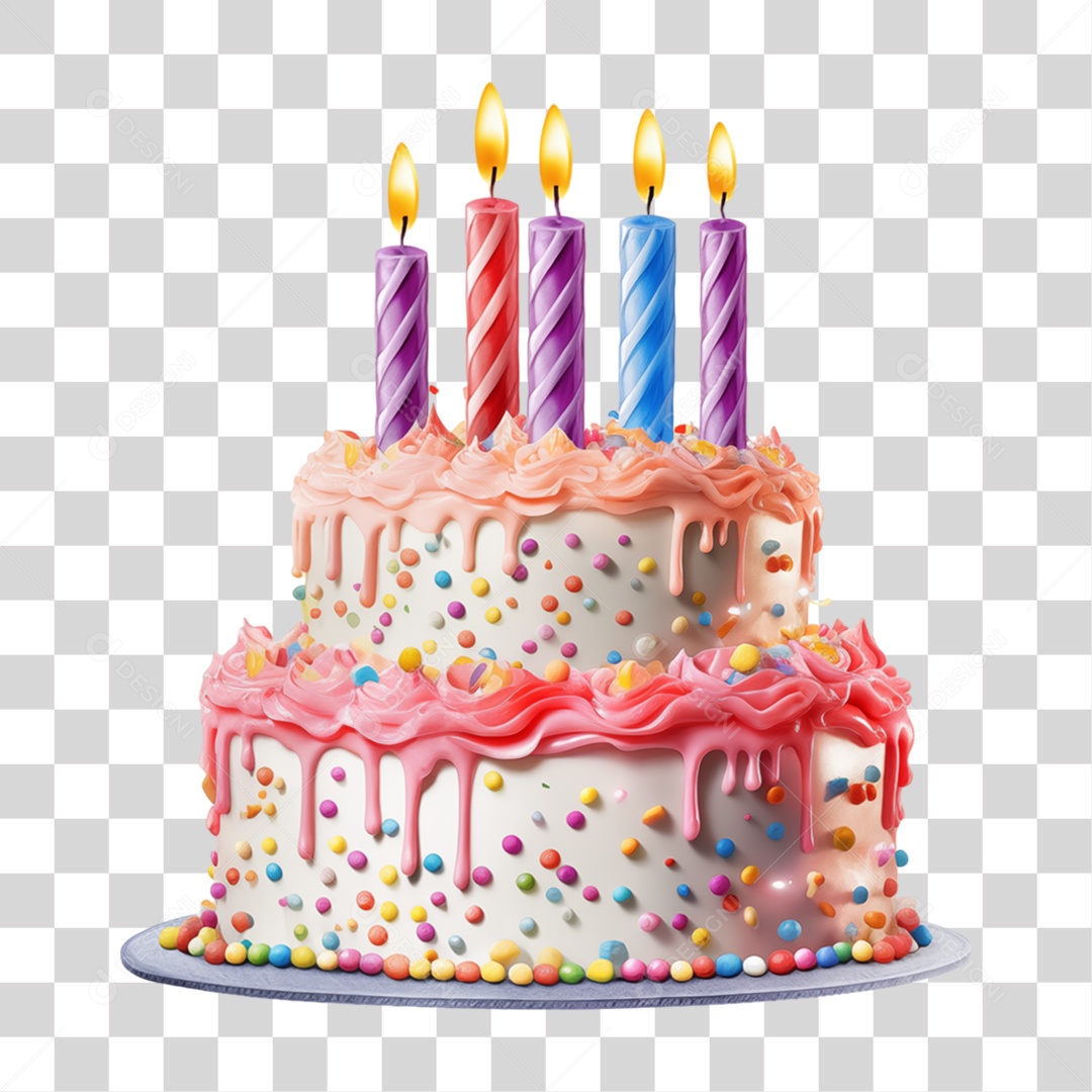 Bolo de Aniversário Enfeitado PNG Transparente