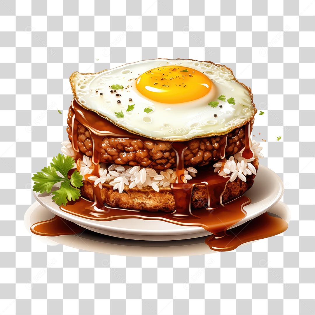 Prato com Bife e Ovo Frito PNG Transparente