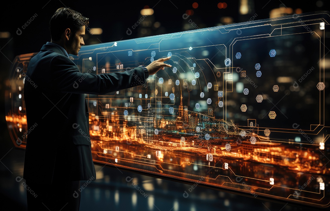 Homem de negócios tocando