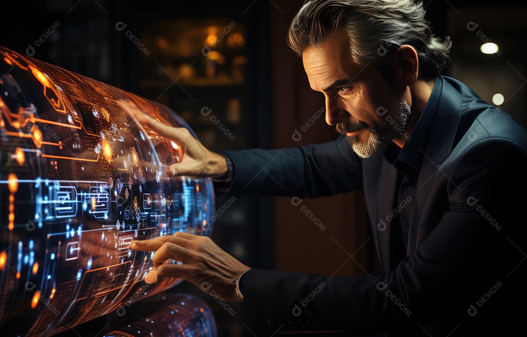 Homem de negócios tocando