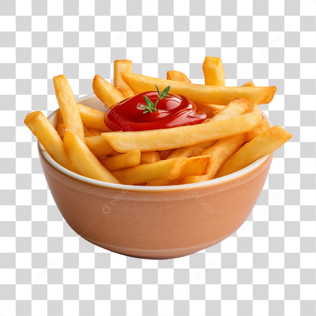 Vasilha com Batatas Fritas PNG Transparente