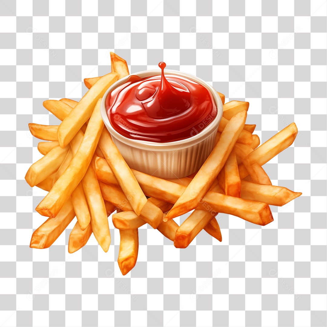 Vasilha com Batatas Fritas PNG Transparente