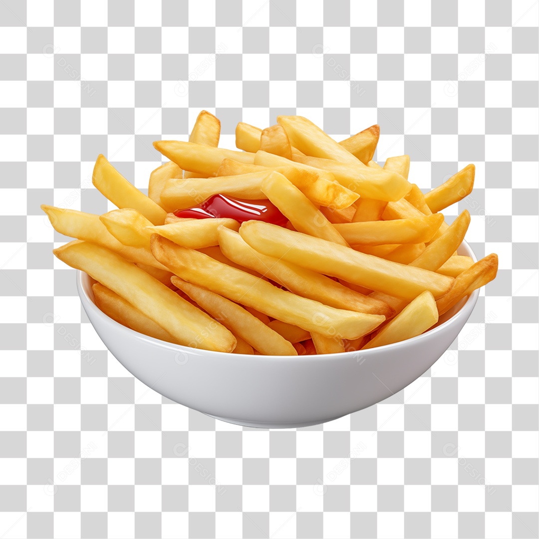 Vasilha com Batatas Fritas PNG Transparente