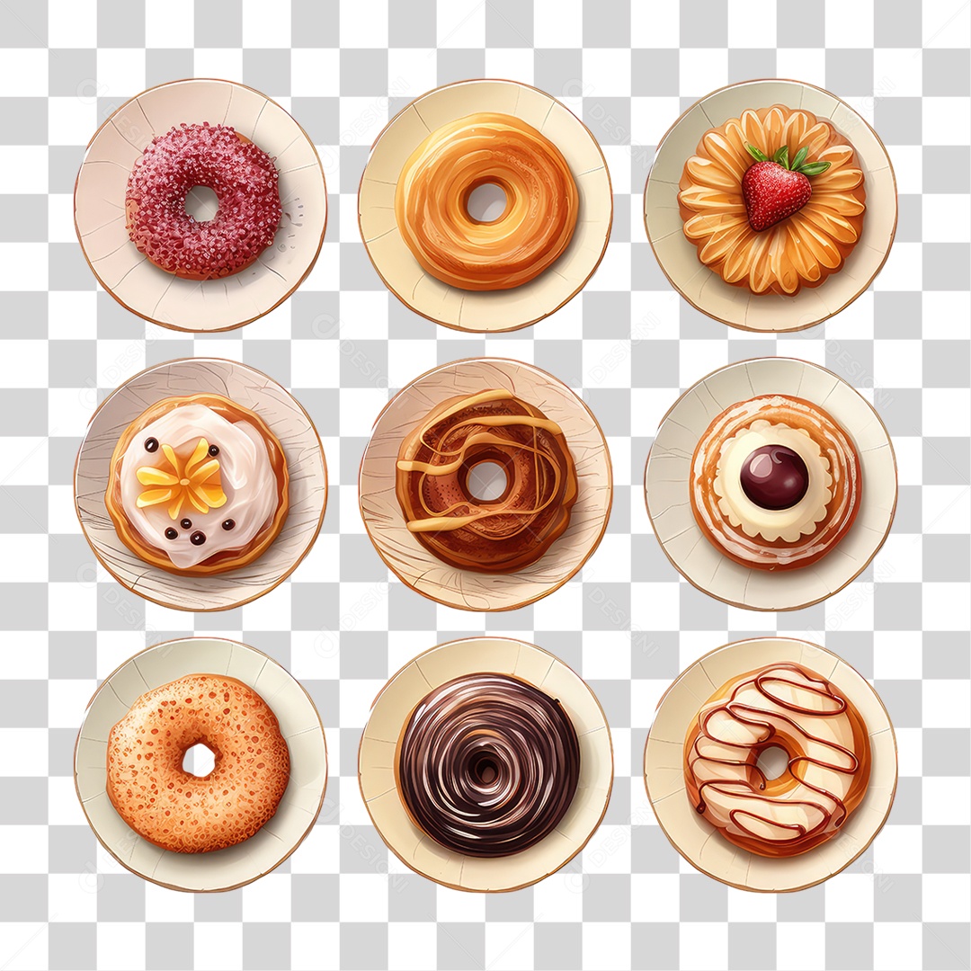 Conjunto de Rosquinhas Lanches PNG Transparente